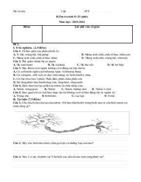 Kiểm tra sinh 8 (15 phút) Năm học 2015-2016